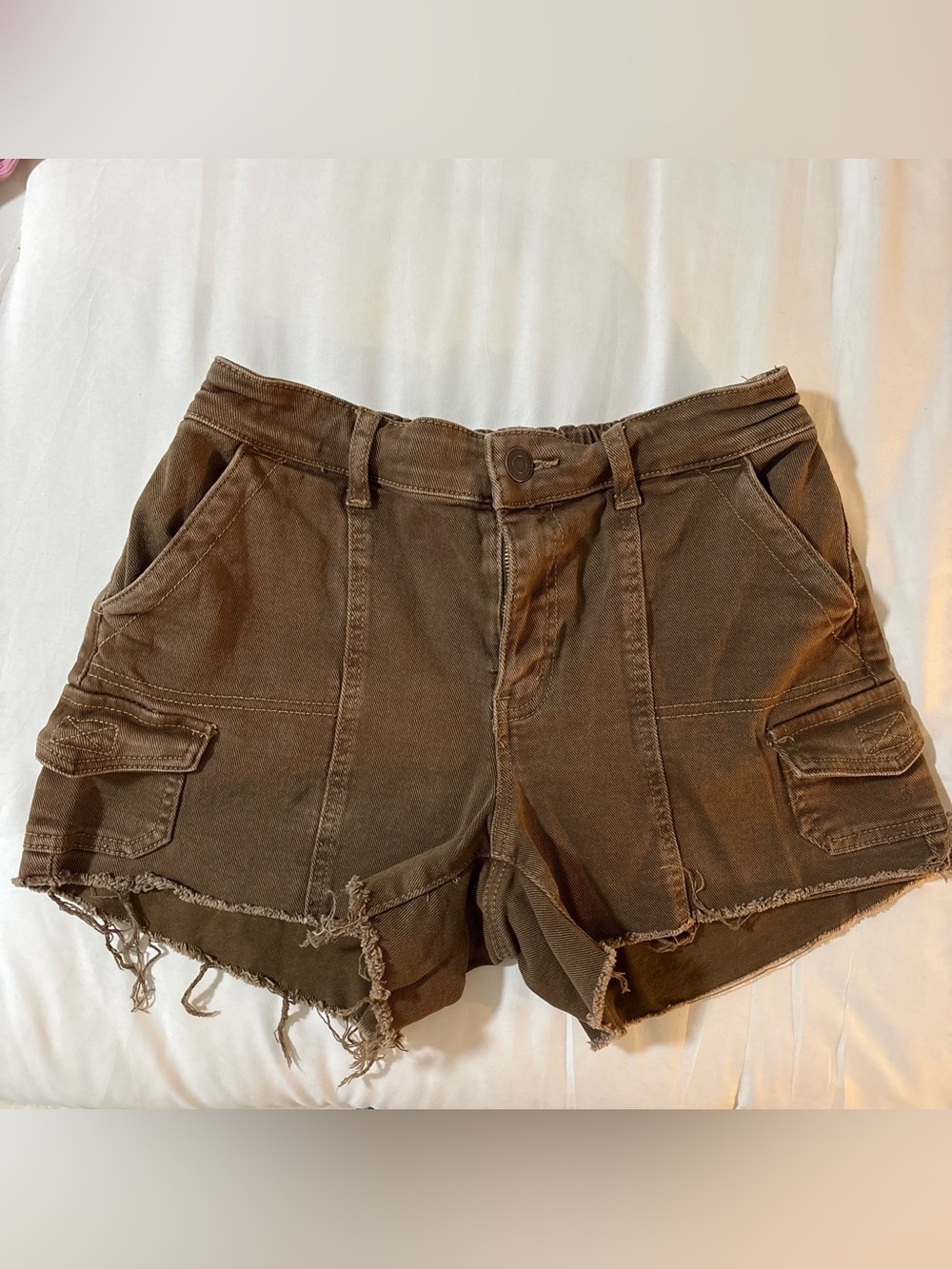 SO Olive-Brown Frayed Hem Cargo Shorts